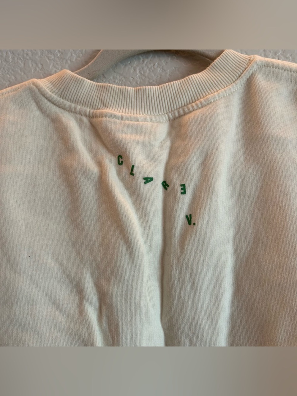 Clare V. Le Weekend Embroidered Comfy Sweatshirt Sweater Cream Off White Green - Picture 10 of 10